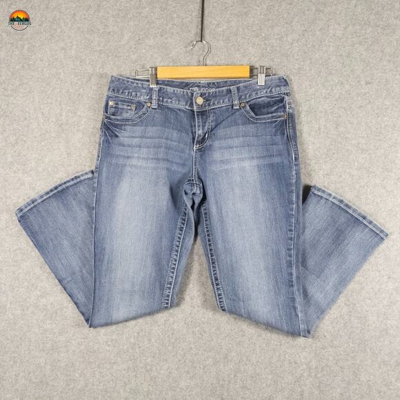 Maurices Straight Jeans Blue Medium Wash Chunky Stitch Denim Women's 11/12 Short - Picture 4 of 14